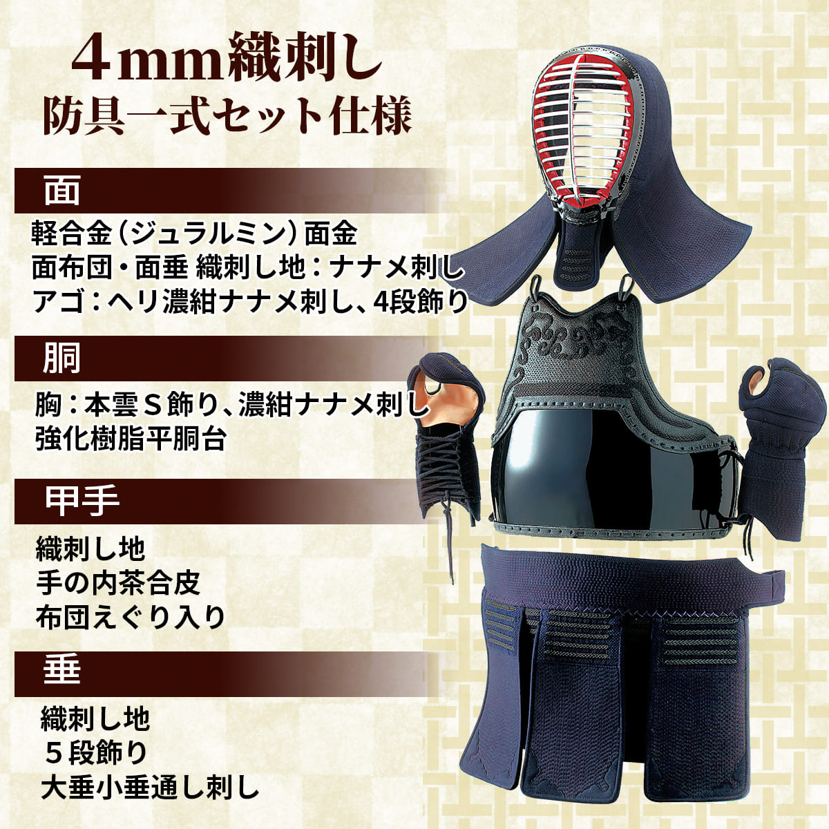 4mm 織刺 実戦型 防具セット［n-bg-4o］ – 西日本武道具